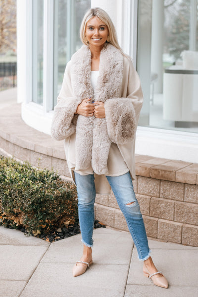 Faux Fur Trim Cape