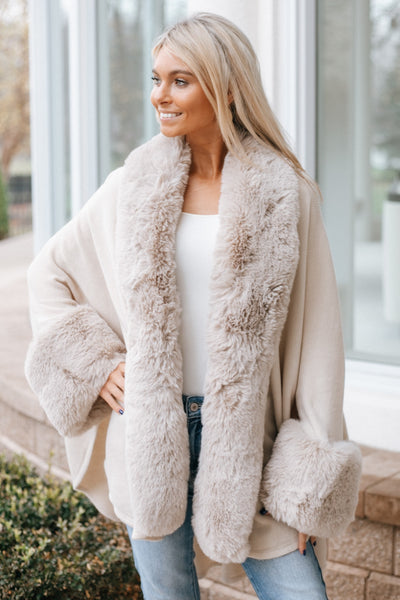 Faux Fur Trim Cape