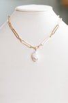 Pearl with Rhinestone Paperclip Style Necklace