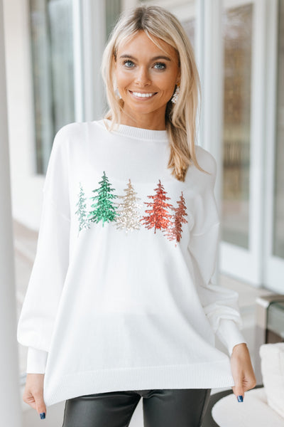 Sequin Christmas Tree Knit Sweater