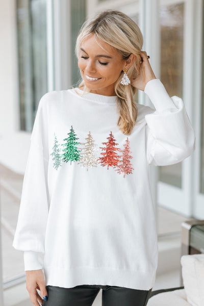 Sequin Christmas Tree Knit Sweater