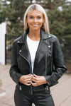 Faux Leather Quilted Accent Biker Jacket