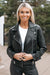 Faux Leather Quilted Accent Biker Jacket