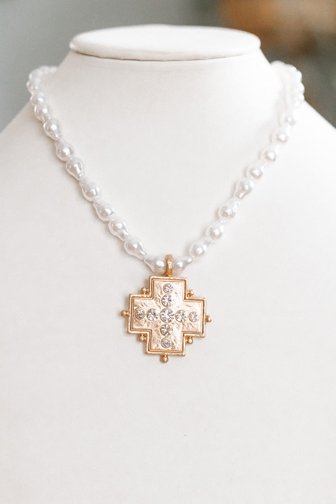 Crystal Cross Baroque Pearl Necklace Set