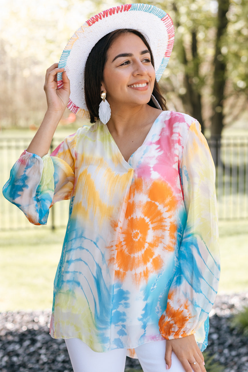 Silky Tie Dye V Neck Blouse (SALE)