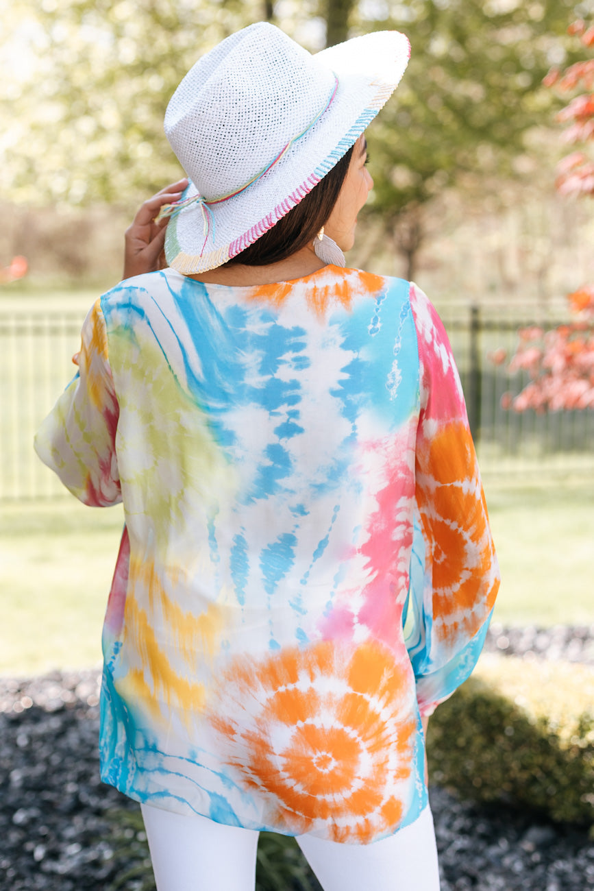 Silky Tie Dye V Neck Blouse