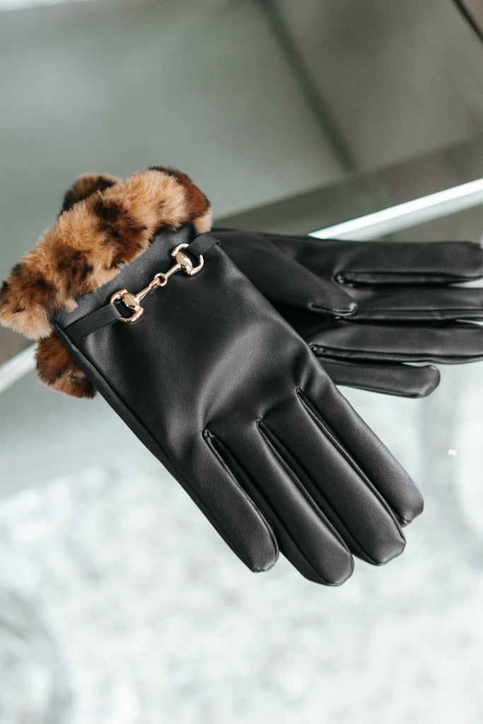 Faux Leather &amp; Fur Trim Gloves