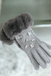 Different Shape Stone Faux Fur Trim Gloves