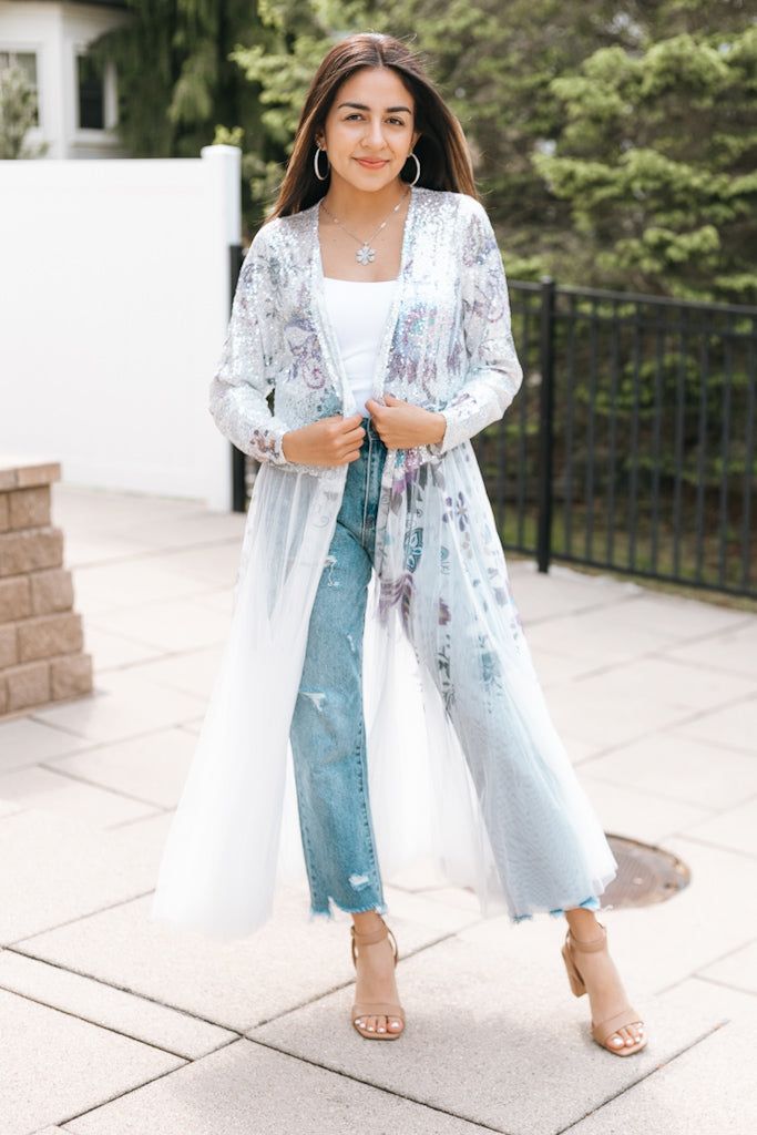 Floral Sequin Tulle Duster