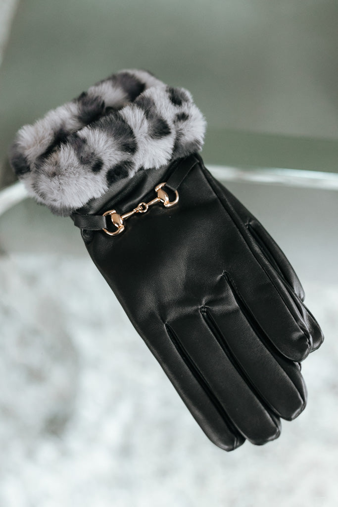 Faux Leather & Fur Trim Gloves