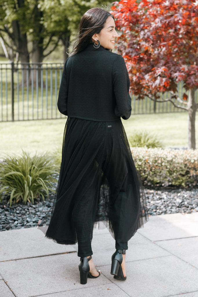 Collared Tulle Duster