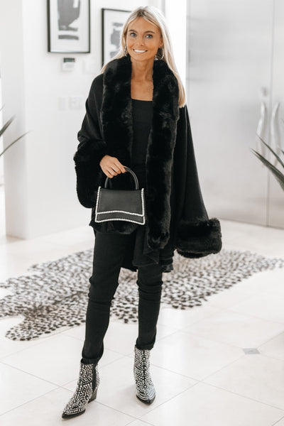 Faux Fur Trim Cape