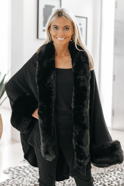 Faux Fur Trim Cape