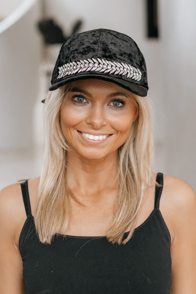 Velvet Leaf Rhinestone Band Baseball Hat