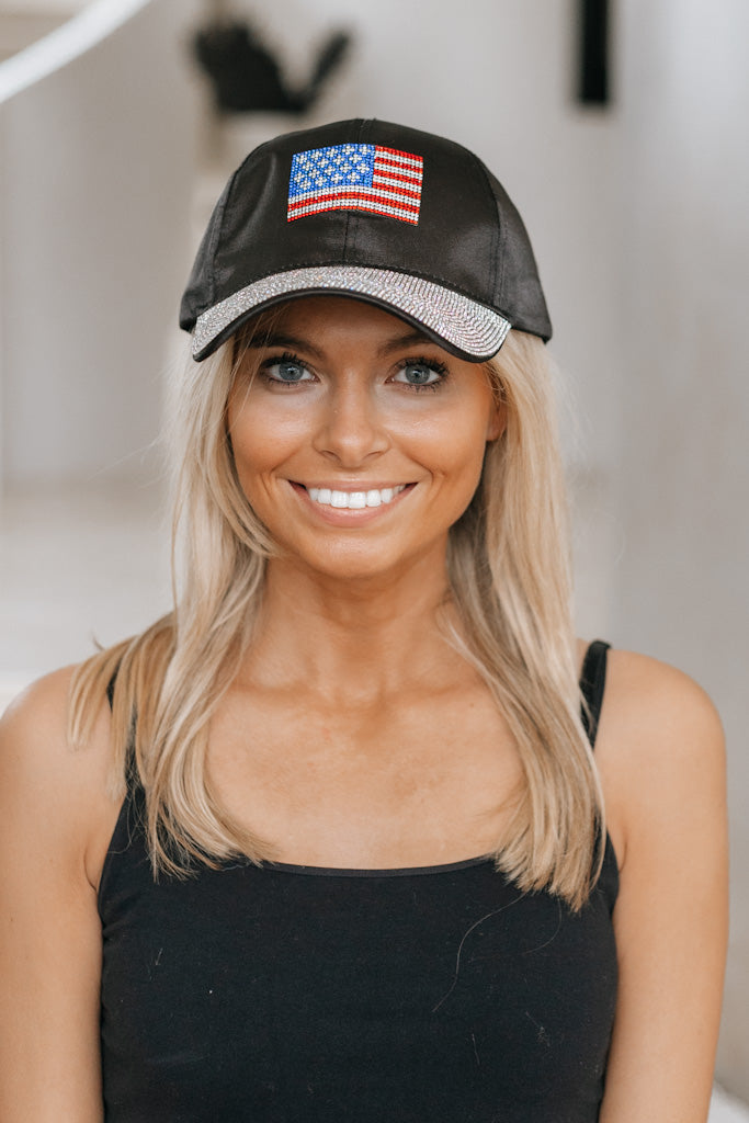 Rhinestone Flag &amp; Bill Baseball Hat