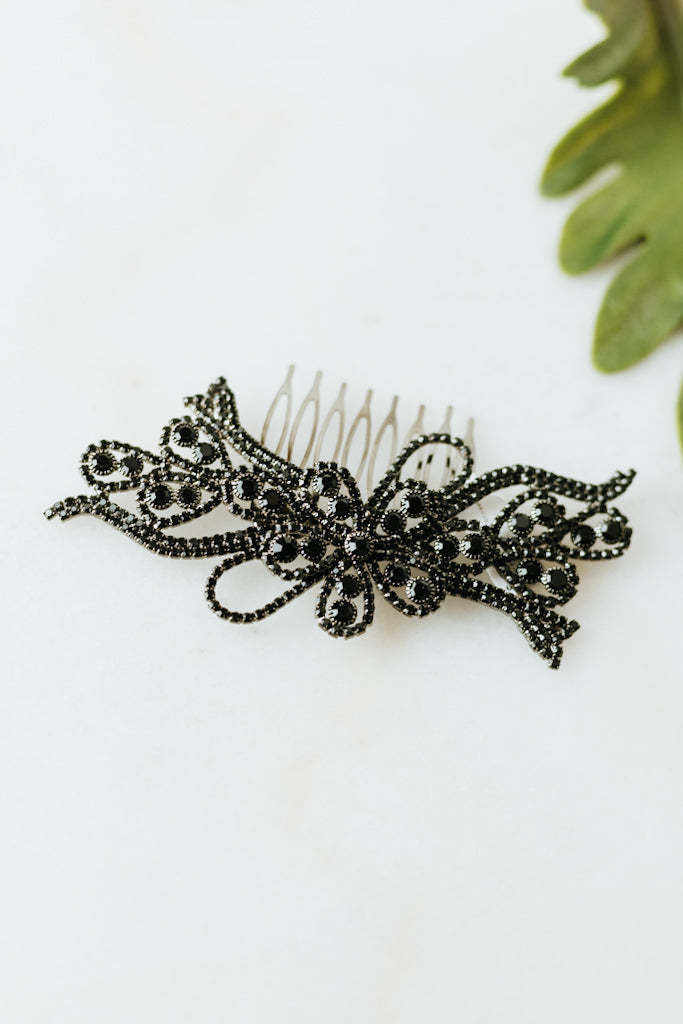 Center Flower Ribbons Rhinestone Hair Comb