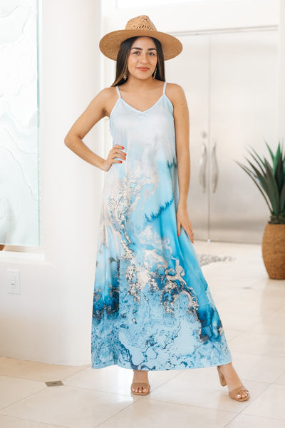 Marble Print V-Neck Cami Dress