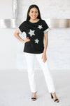 Rhinestone Sleeve 3 Star T Shirt