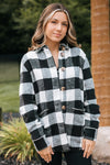 Flannel Button Up Shacket with Rhinestone Details