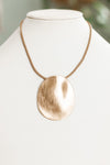 Leather Cord Uneven Scratched Metal Circle Necklace