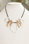 Abstract Metal & Rhinestone with Beads Necklace