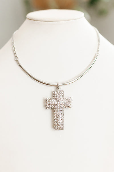 Bar Necklace with Rhinestone Cross