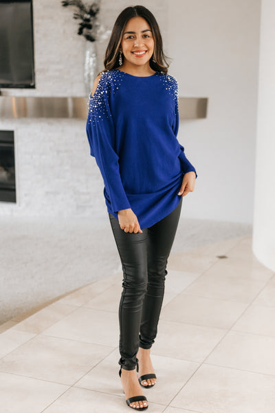 Cold Shoulder Embellished Sweater