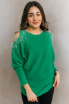 Cold Shoulder Embellished Sweater