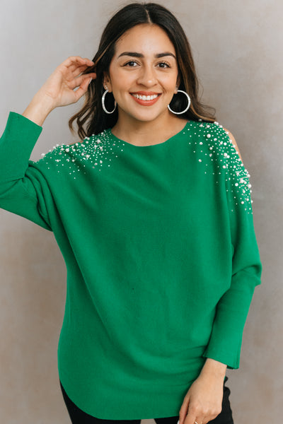 Cold Shoulder Embellished Sweater