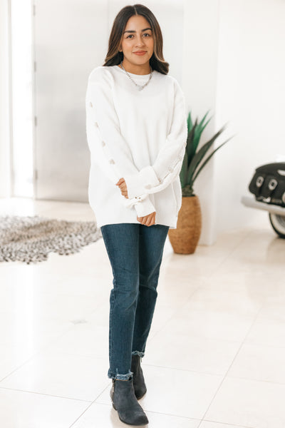Pearl Heart Button Sleeve Sweater