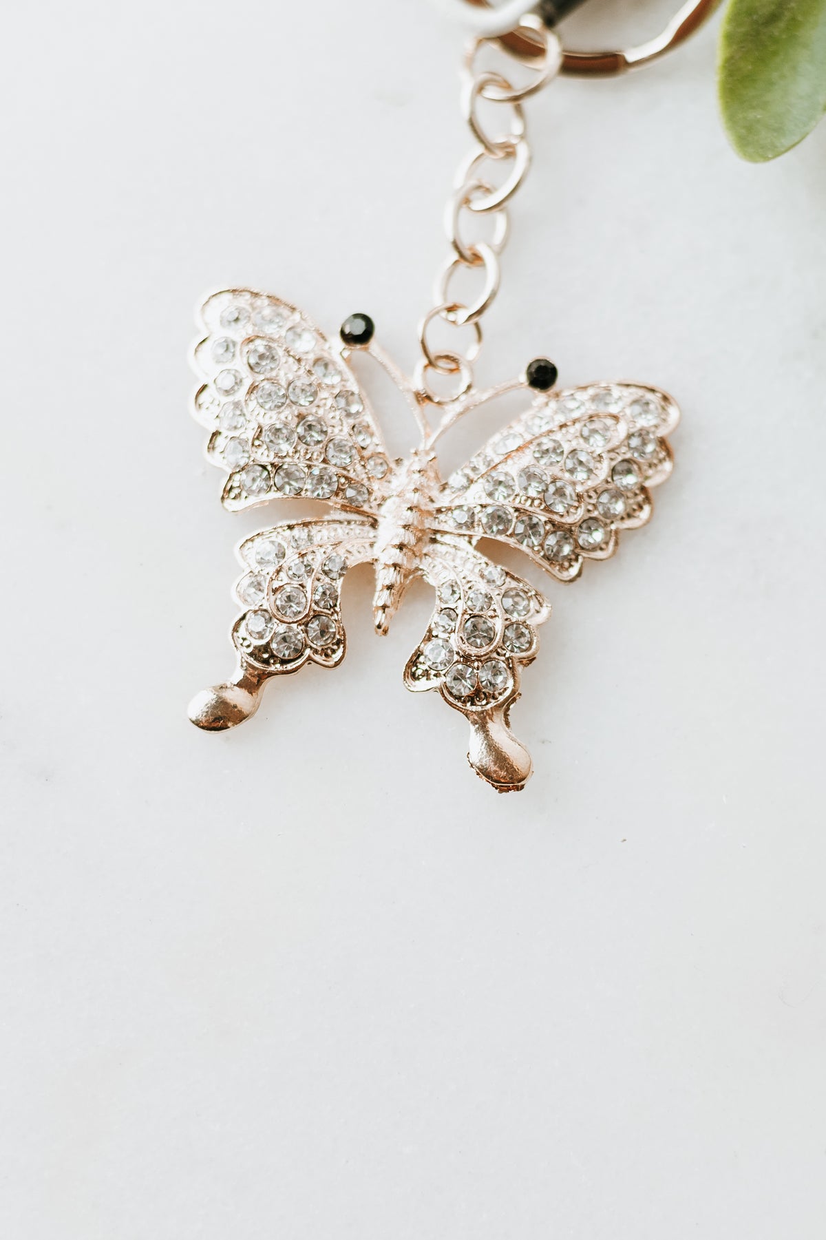 Rhinestone Butterfly Keychain With Black Stone (SALE)