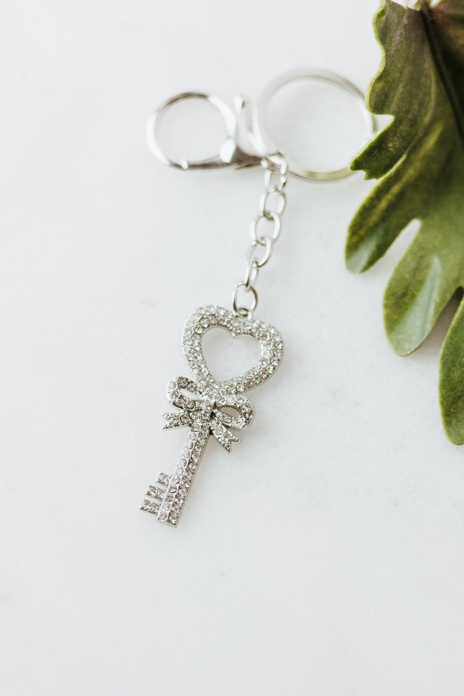 Rhinestone Heart Key With Bow Key Chain