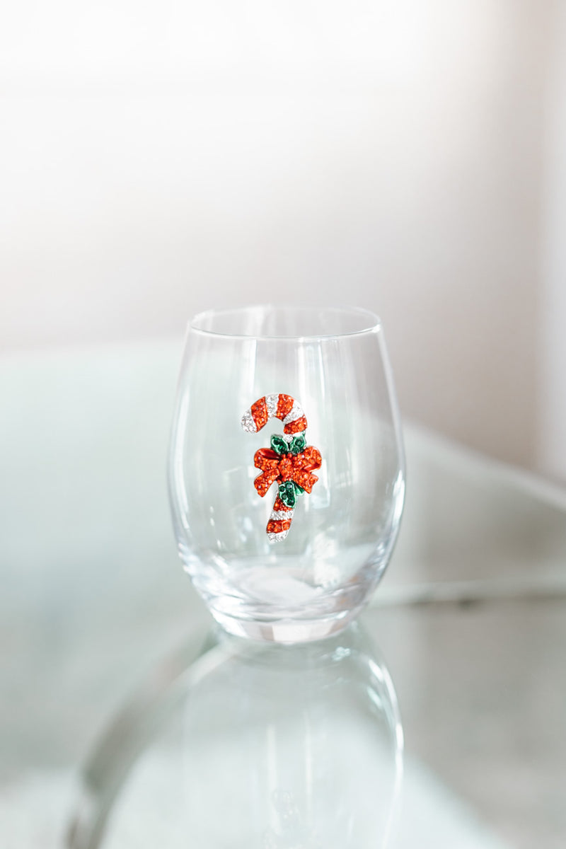 Rhinestone Candy Cane Wine Glass