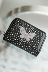 Butterfly Scattered Stone Zip Around Square Wallet