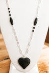 Long Chain and Bead Heart Pendant Necklace