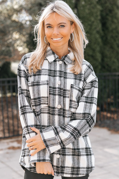 Rhinestone Trim Plaid Shacket