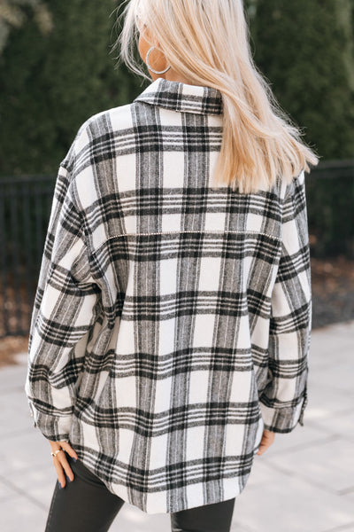 Rhinestone Trim Plaid Shacket