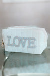 "LOVE" Rhinestone Quilted Makeup Bag