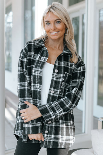 Rhinestone Trim Plaid Shacket