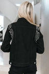 Rhinestone Studded Shoulder Denim Jacket