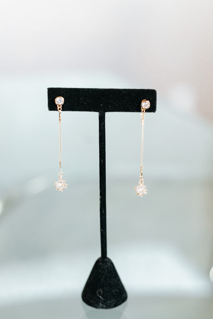 Thin Metal Drop 3D Stone Ball End Earring