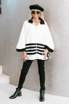 Striped Zip-Up Knit Poncho