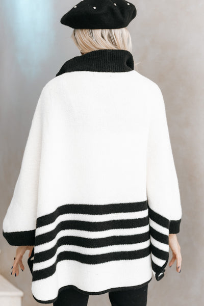 Striped Zip-Up Knit Poncho