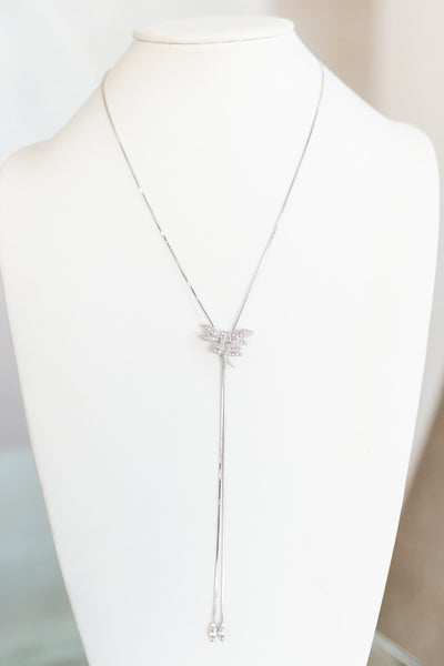 Long Double Rhinestone Dragonfly Lariat Necklace