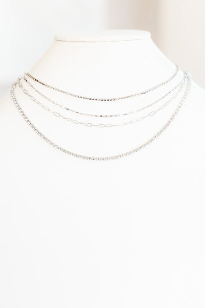 Thin Chain & Layered Rhinestone Necklace