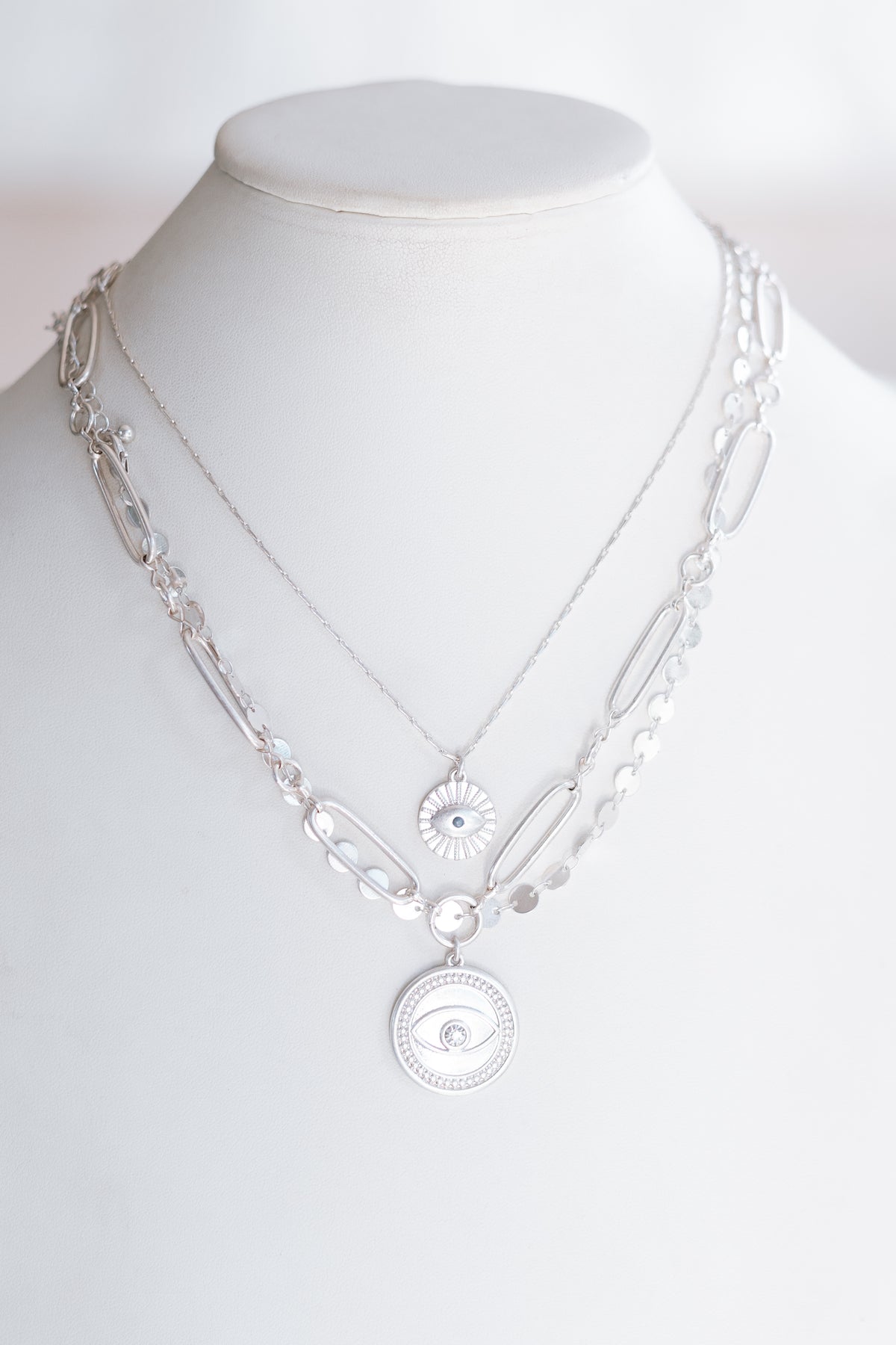 Evil Eye Coin 3 Layer Necklace Set