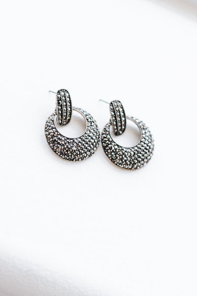 Circle Drop Rhinestone Earrings