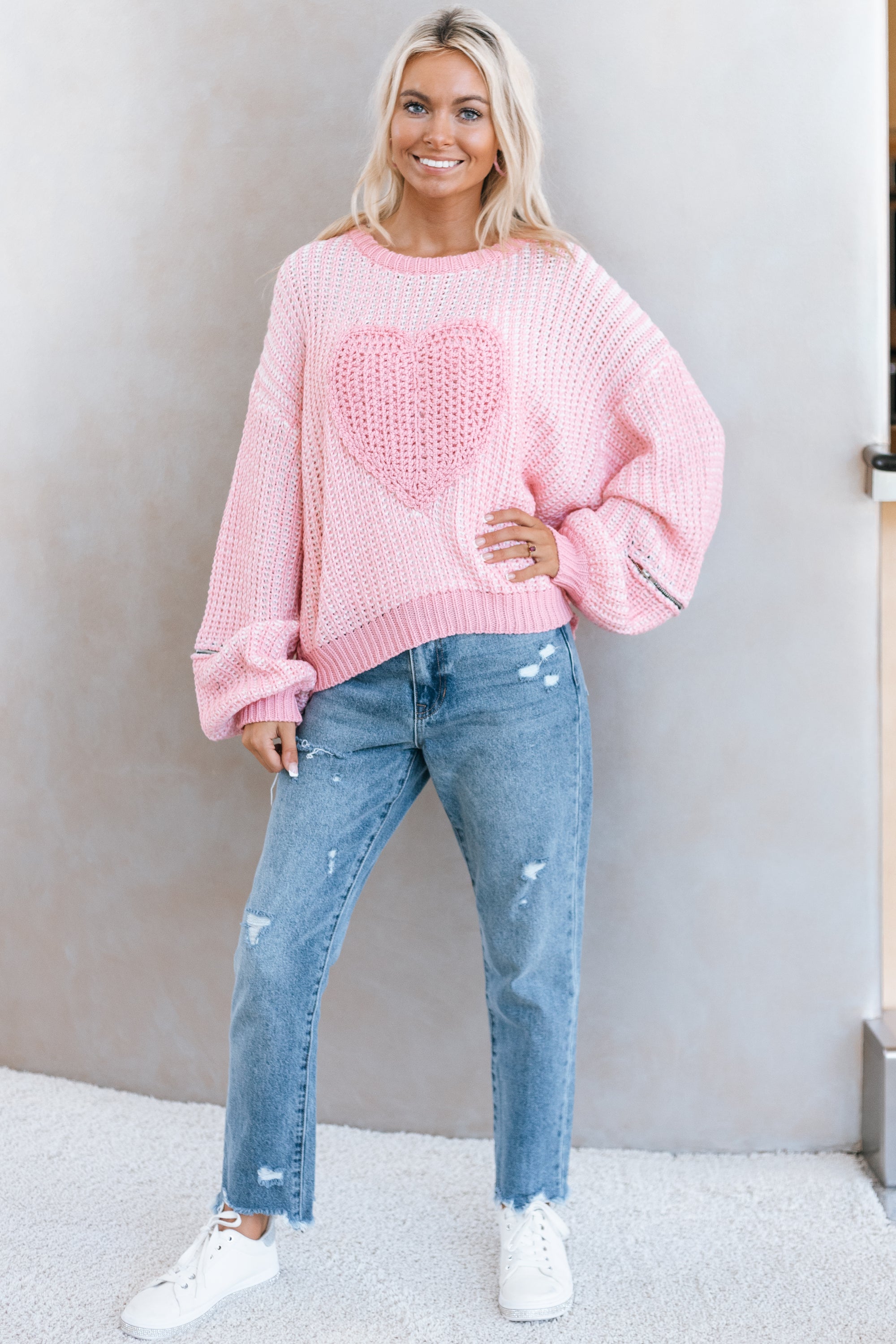 Crochet Heart Sweater with Zipper Detail (SALE)