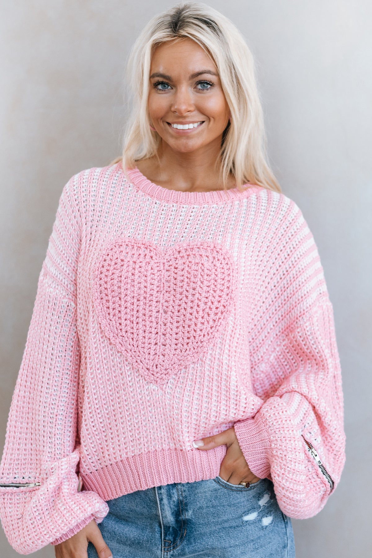 Crochet Heart Sweater with Zipper Detail (SALE)