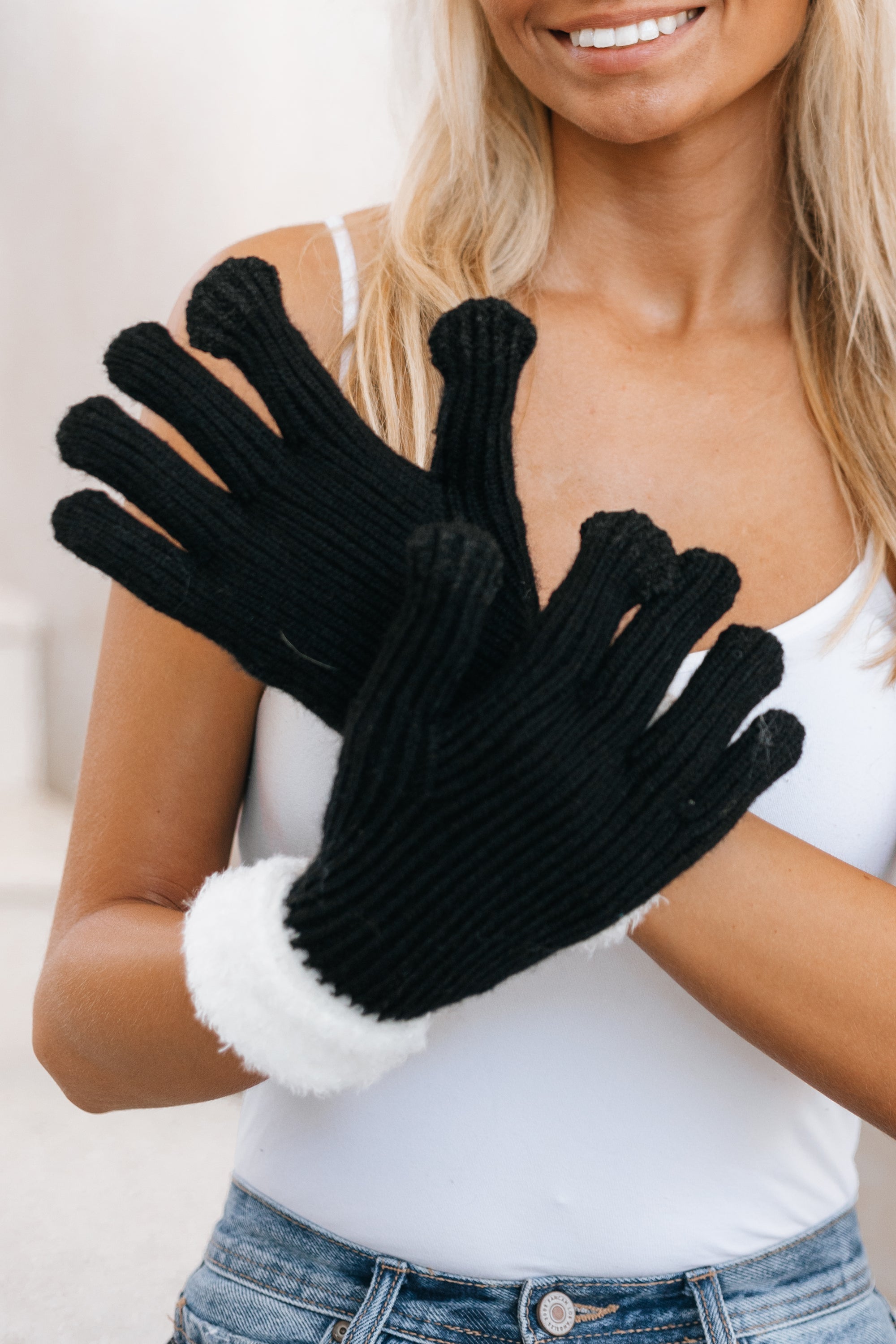 Faux Fur Cuff Smart Touch Knit Gloves (SALE)